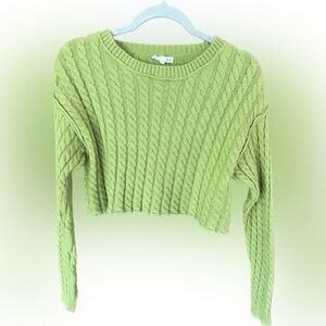 Mimosa Cropped Cable Knit Lime Green Sweater Women’s M Crewneck Y2K 80’s 90’s